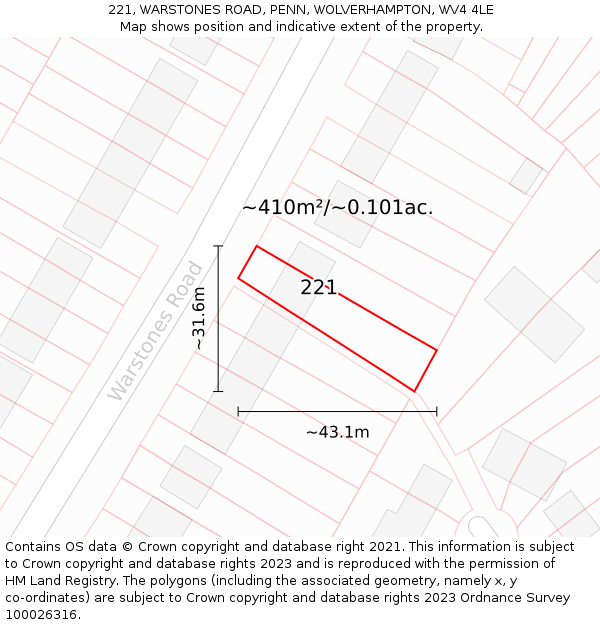 221, WARSTONES ROAD, PENN, WOLVERHAMPTON, WV4 4LE: Plot and title map