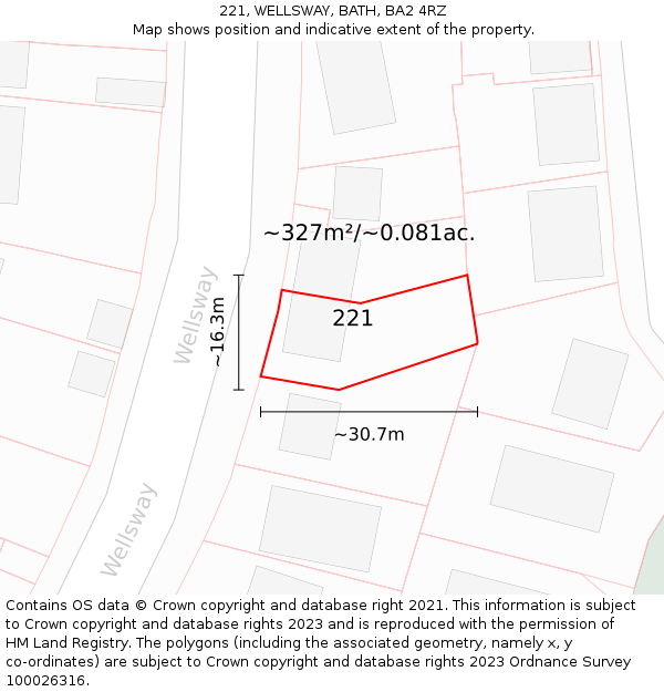 221, WELLSWAY, BATH, BA2 4RZ: Plot and title map