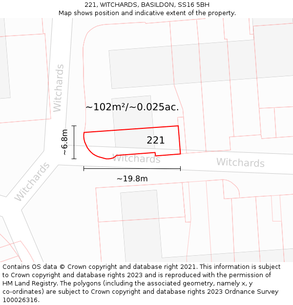221, WITCHARDS, BASILDON, SS16 5BH: Plot and title map