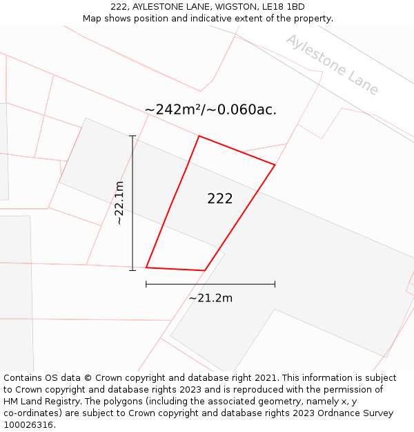 222, AYLESTONE LANE, WIGSTON, LE18 1BD: Plot and title map