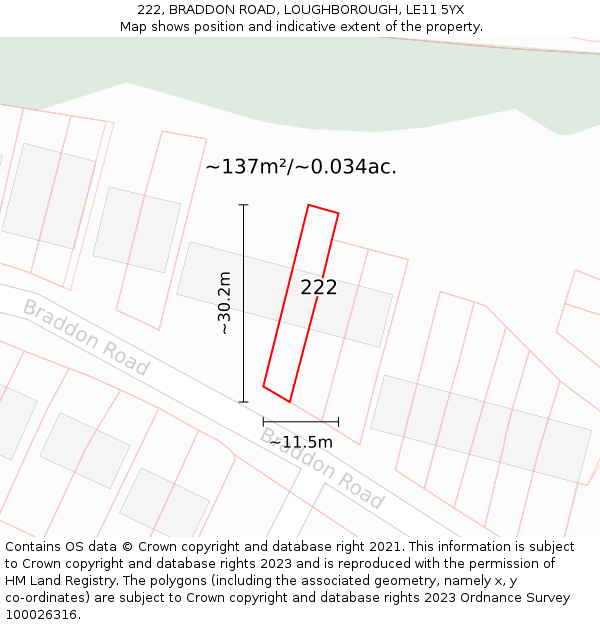 222, BRADDON ROAD, LOUGHBOROUGH, LE11 5YX: Plot and title map