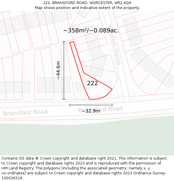 222, BRANSFORD ROAD, WORCESTER, WR2 4QA: Plot and title map