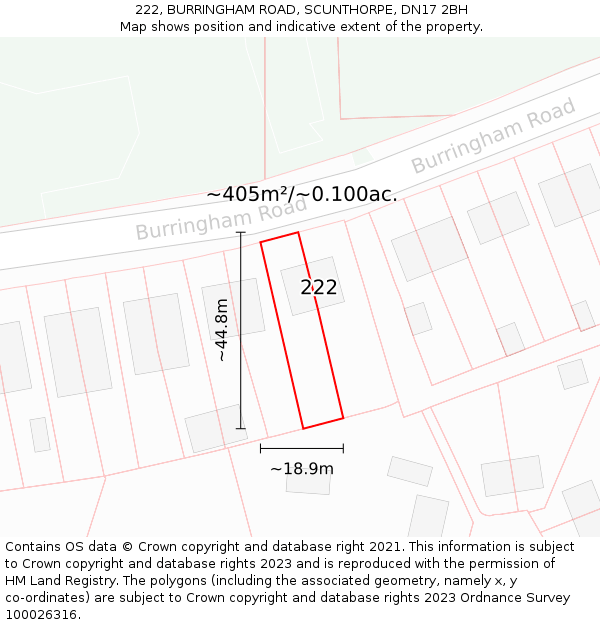 222, BURRINGHAM ROAD, SCUNTHORPE, DN17 2BH: Plot and title map