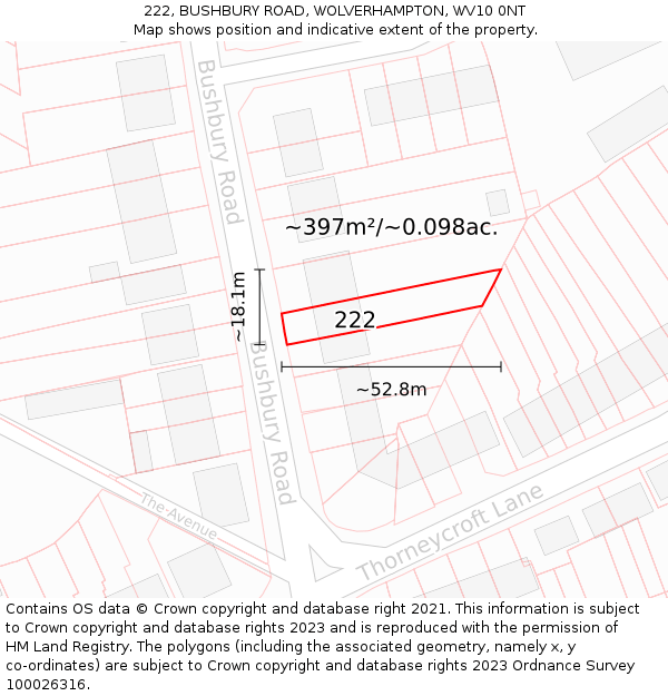 222, BUSHBURY ROAD, WOLVERHAMPTON, WV10 0NT: Plot and title map