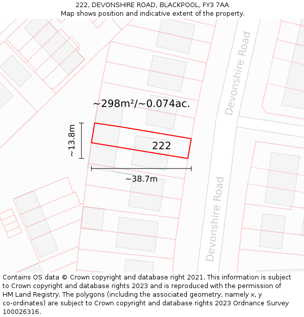 222, DEVONSHIRE ROAD, BLACKPOOL, FY3 7AA: Plot and title map