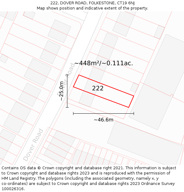 222, DOVER ROAD, FOLKESTONE, CT19 6NJ: Plot and title map