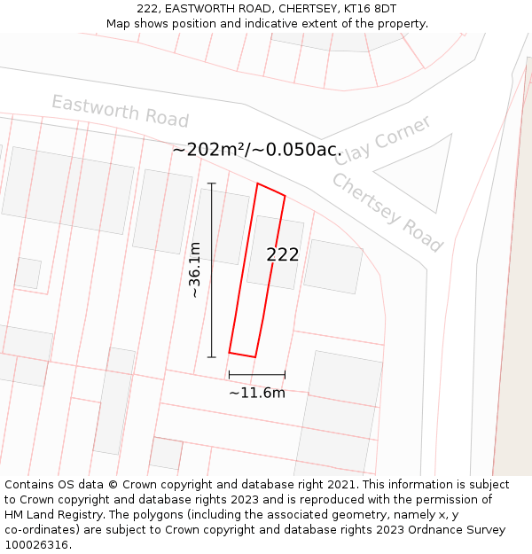 222, EASTWORTH ROAD, CHERTSEY, KT16 8DT: Plot and title map