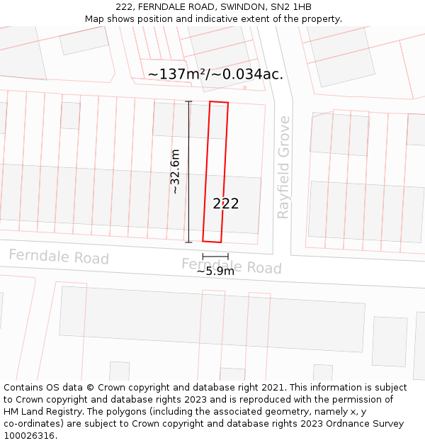 222, FERNDALE ROAD, SWINDON, SN2 1HB: Plot and title map