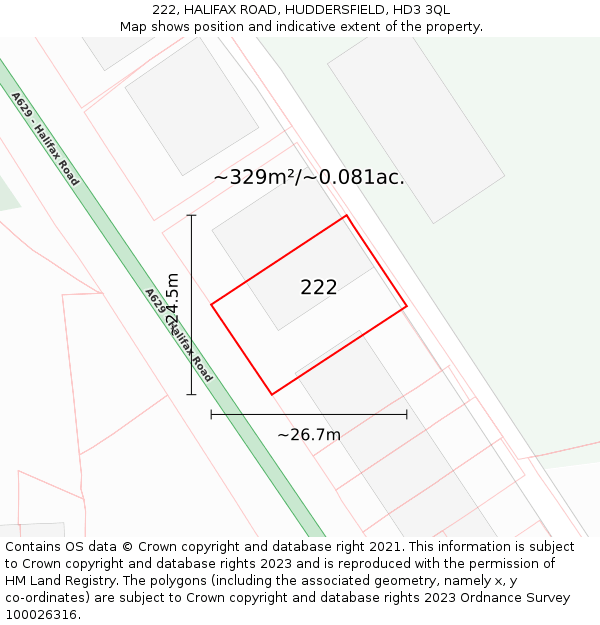 222, HALIFAX ROAD, HUDDERSFIELD, HD3 3QL: Plot and title map