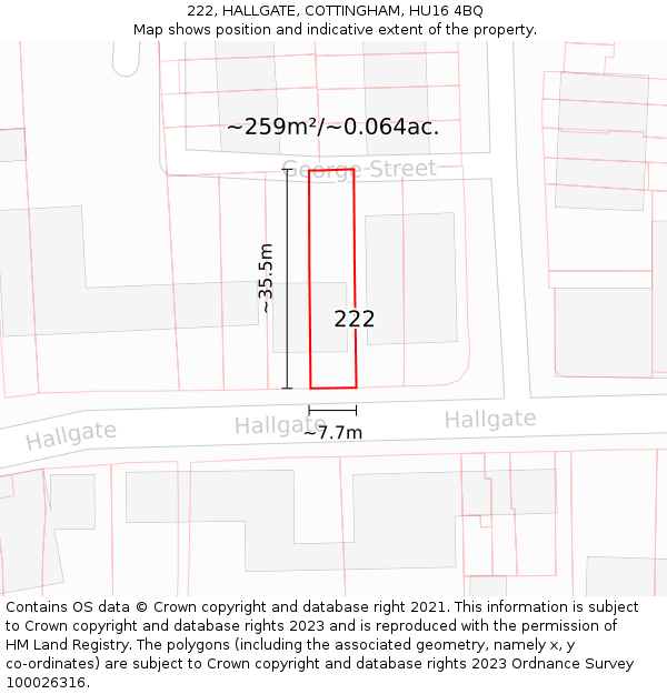 222, HALLGATE, COTTINGHAM, HU16 4BQ: Plot and title map