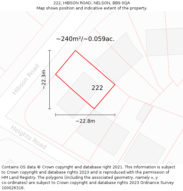 222, HIBSON ROAD, NELSON, BB9 0QA: Plot and title map