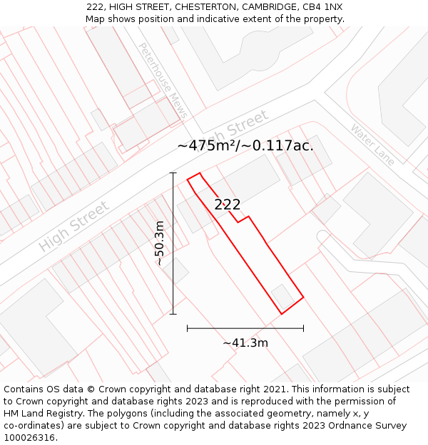 222, HIGH STREET, CHESTERTON, CAMBRIDGE, CB4 1NX: Plot and title map