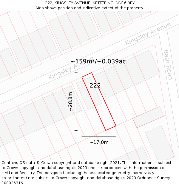 222, KINGSLEY AVENUE, KETTERING, NN16 9EY: Plot and title map