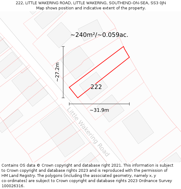222, LITTLE WAKERING ROAD, LITTLE WAKERING, SOUTHEND-ON-SEA, SS3 0JN: Plot and title map