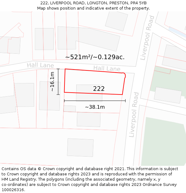 222, LIVERPOOL ROAD, LONGTON, PRESTON, PR4 5YB: Plot and title map