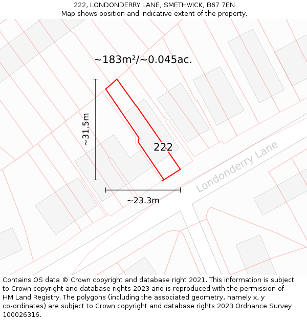 222, LONDONDERRY LANE, SMETHWICK, B67 7EN: Plot and title map