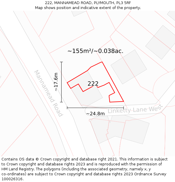 222, MANNAMEAD ROAD, PLYMOUTH, PL3 5RF: Plot and title map