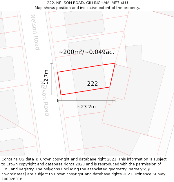 222, NELSON ROAD, GILLINGHAM, ME7 4LU: Plot and title map