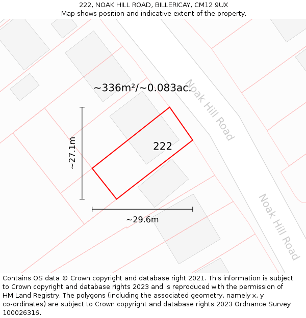 222, NOAK HILL ROAD, BILLERICAY, CM12 9UX: Plot and title map
