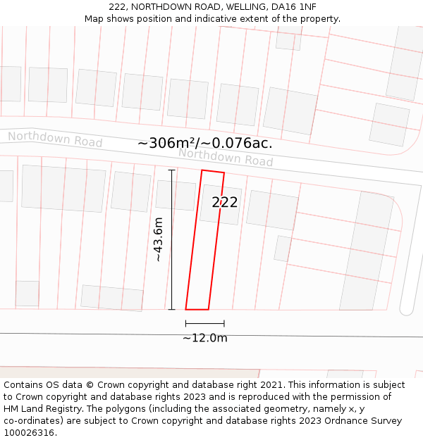 222, NORTHDOWN ROAD, WELLING, DA16 1NF: Plot and title map