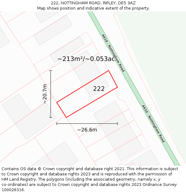 222, NOTTINGHAM ROAD, RIPLEY, DE5 3AZ: Plot and title map