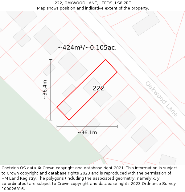 222, OAKWOOD LANE, LEEDS, LS8 2PE: Plot and title map