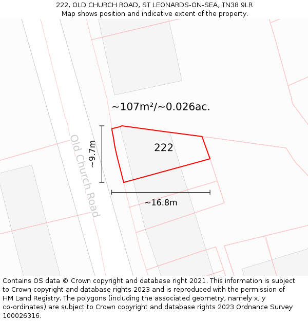 222, OLD CHURCH ROAD, ST LEONARDS-ON-SEA, TN38 9LR: Plot and title map