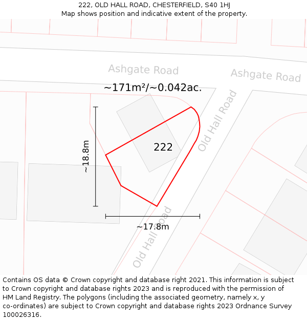 222, OLD HALL ROAD, CHESTERFIELD, S40 1HJ: Plot and title map