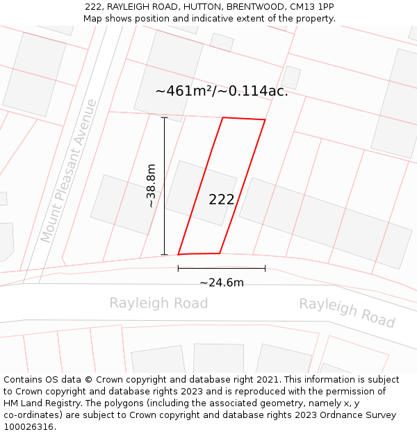 222, RAYLEIGH ROAD, HUTTON, BRENTWOOD, CM13 1PP: Plot and title map