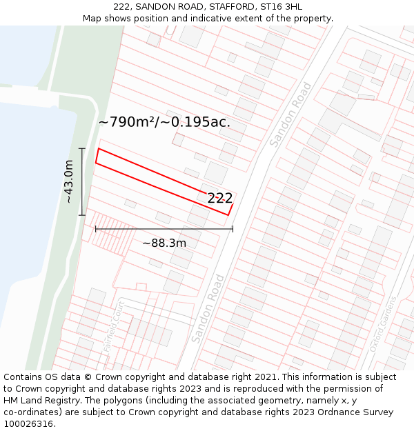 222, SANDON ROAD, STAFFORD, ST16 3HL: Plot and title map