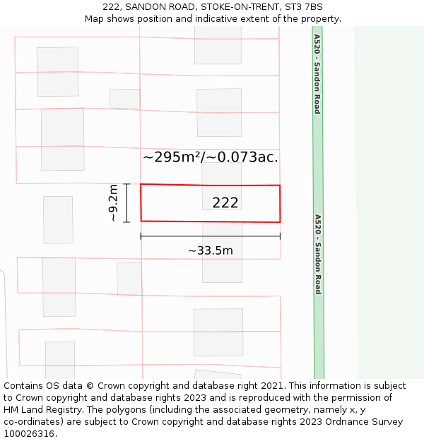 222, SANDON ROAD, STOKE-ON-TRENT, ST3 7BS: Plot and title map