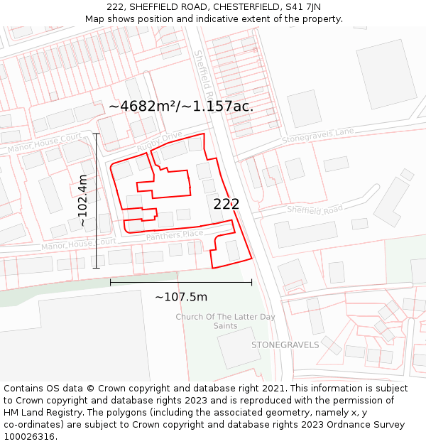 222, SHEFFIELD ROAD, CHESTERFIELD, S41 7JN: Plot and title map