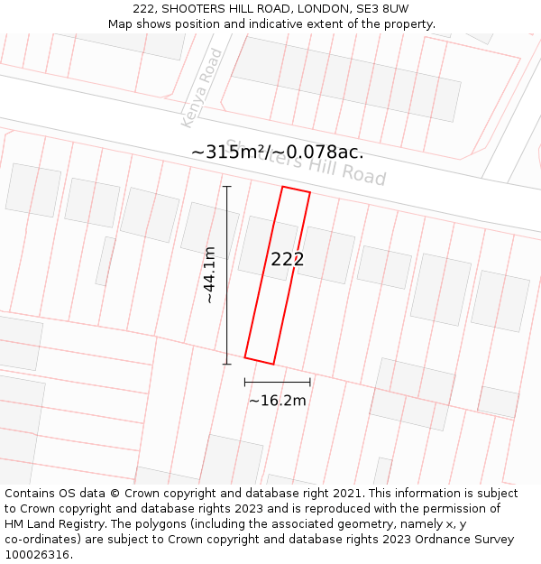 222, SHOOTERS HILL ROAD, LONDON, SE3 8UW: Plot and title map