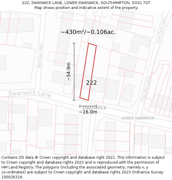 222, SWANWICK LANE, LOWER SWANWICK, SOUTHAMPTON, SO31 7GT: Plot and title map