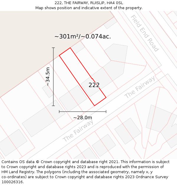 222, THE FAIRWAY, RUISLIP, HA4 0SL: Plot and title map