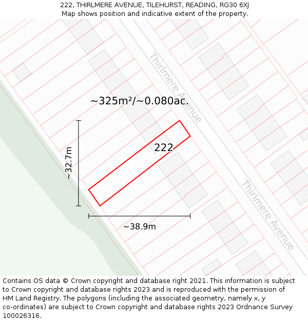 222, THIRLMERE AVENUE, TILEHURST, READING, RG30 6XJ: Plot and title map