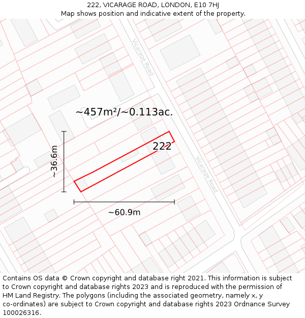 222, VICARAGE ROAD, LONDON, E10 7HJ: Plot and title map