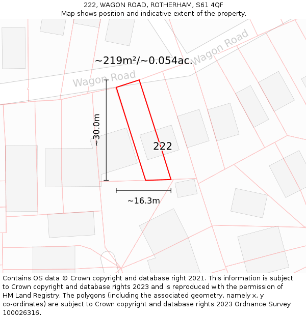 222, WAGON ROAD, ROTHERHAM, S61 4QF: Plot and title map