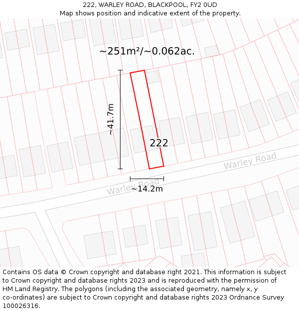 222, WARLEY ROAD, BLACKPOOL, FY2 0UD: Plot and title map