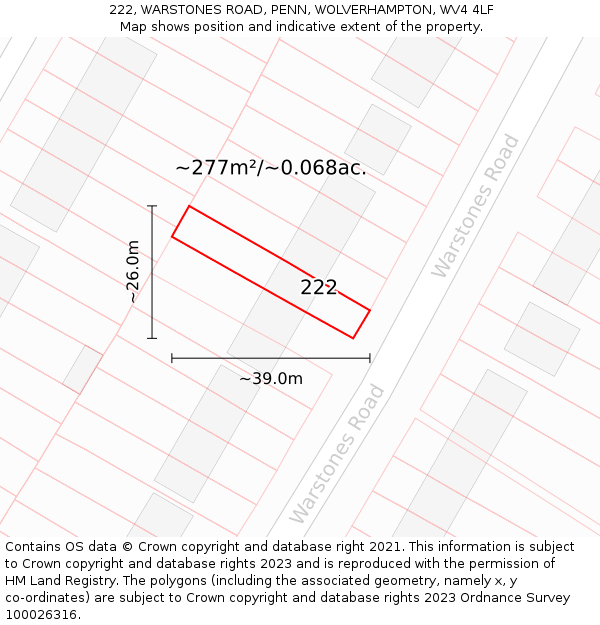 222, WARSTONES ROAD, PENN, WOLVERHAMPTON, WV4 4LF: Plot and title map