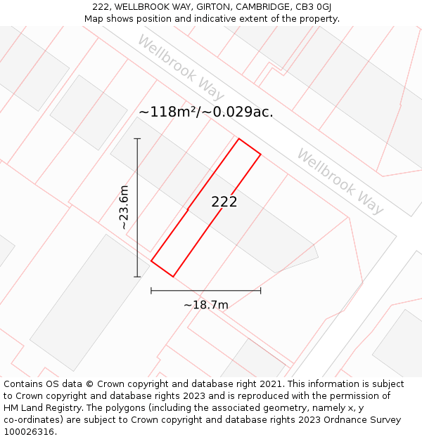 222, WELLBROOK WAY, GIRTON, CAMBRIDGE, CB3 0GJ: Plot and title map