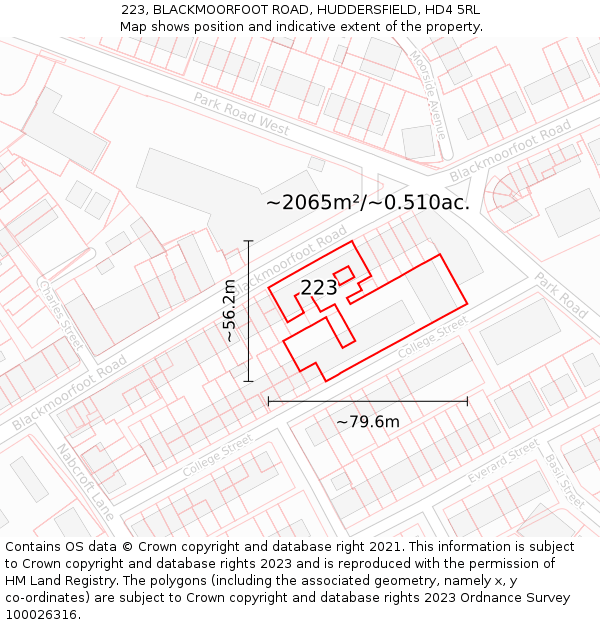 223, BLACKMOORFOOT ROAD, HUDDERSFIELD, HD4 5RL: Plot and title map