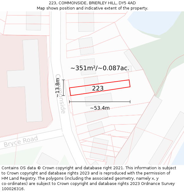 223, COMMONSIDE, BRIERLEY HILL, DY5 4AD: Plot and title map