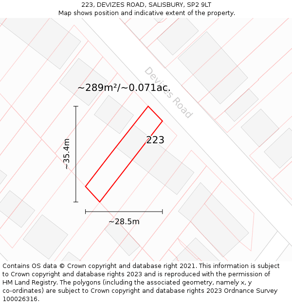 223, DEVIZES ROAD, SALISBURY, SP2 9LT: Plot and title map