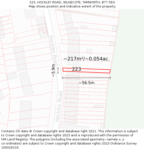 223, HOCKLEY ROAD, WILNECOTE, TAMWORTH, B77 5EG: Plot and title map