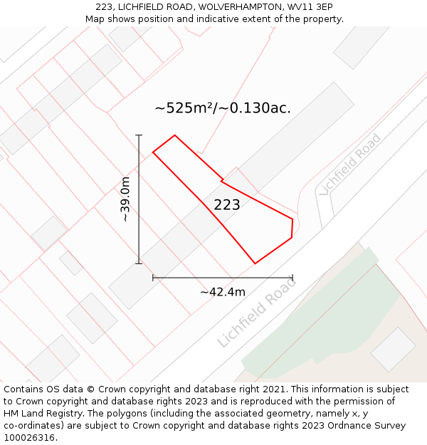 223, LICHFIELD ROAD, WOLVERHAMPTON, WV11 3EP: Plot and title map