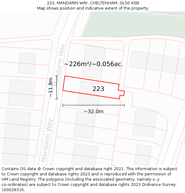 223, MANDARIN WAY, CHELTENHAM, GL50 4SB: Plot and title map