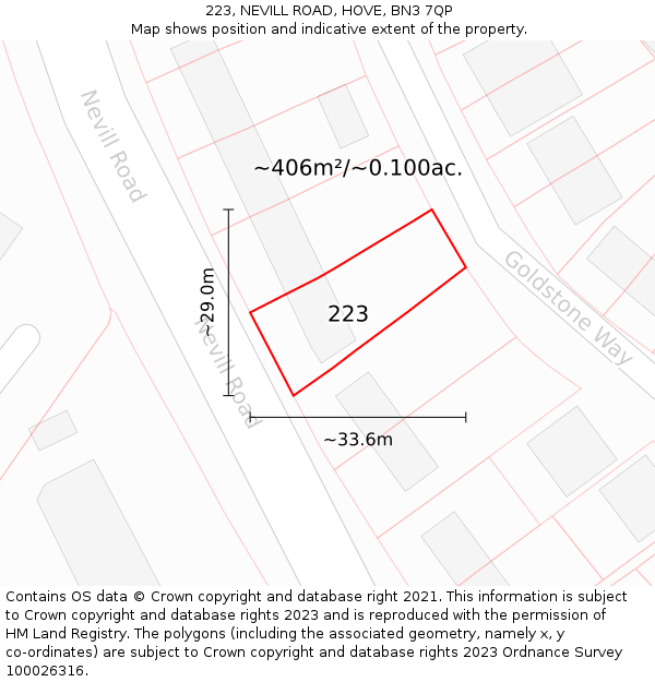 223, NEVILL ROAD, HOVE, BN3 7QP: Plot and title map