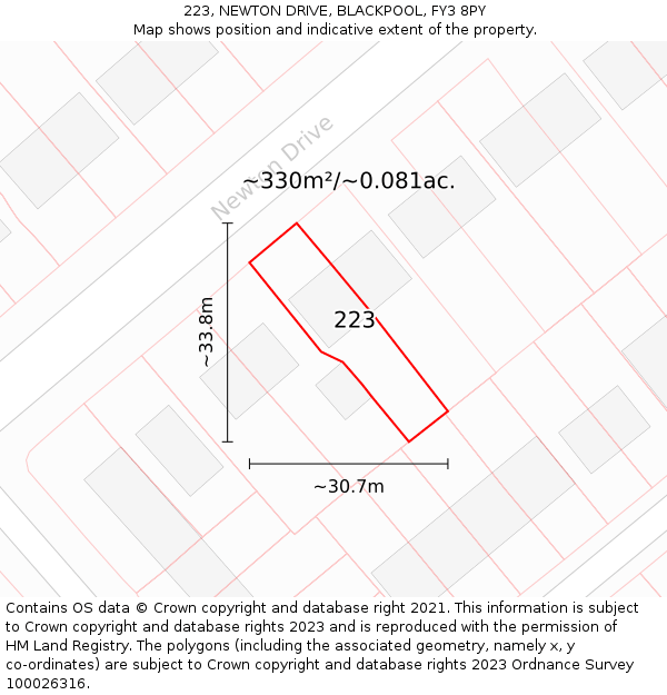223, NEWTON DRIVE, BLACKPOOL, FY3 8PY: Plot and title map