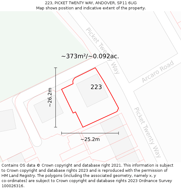 223, PICKET TWENTY WAY, ANDOVER, SP11 6UG: Plot and title map